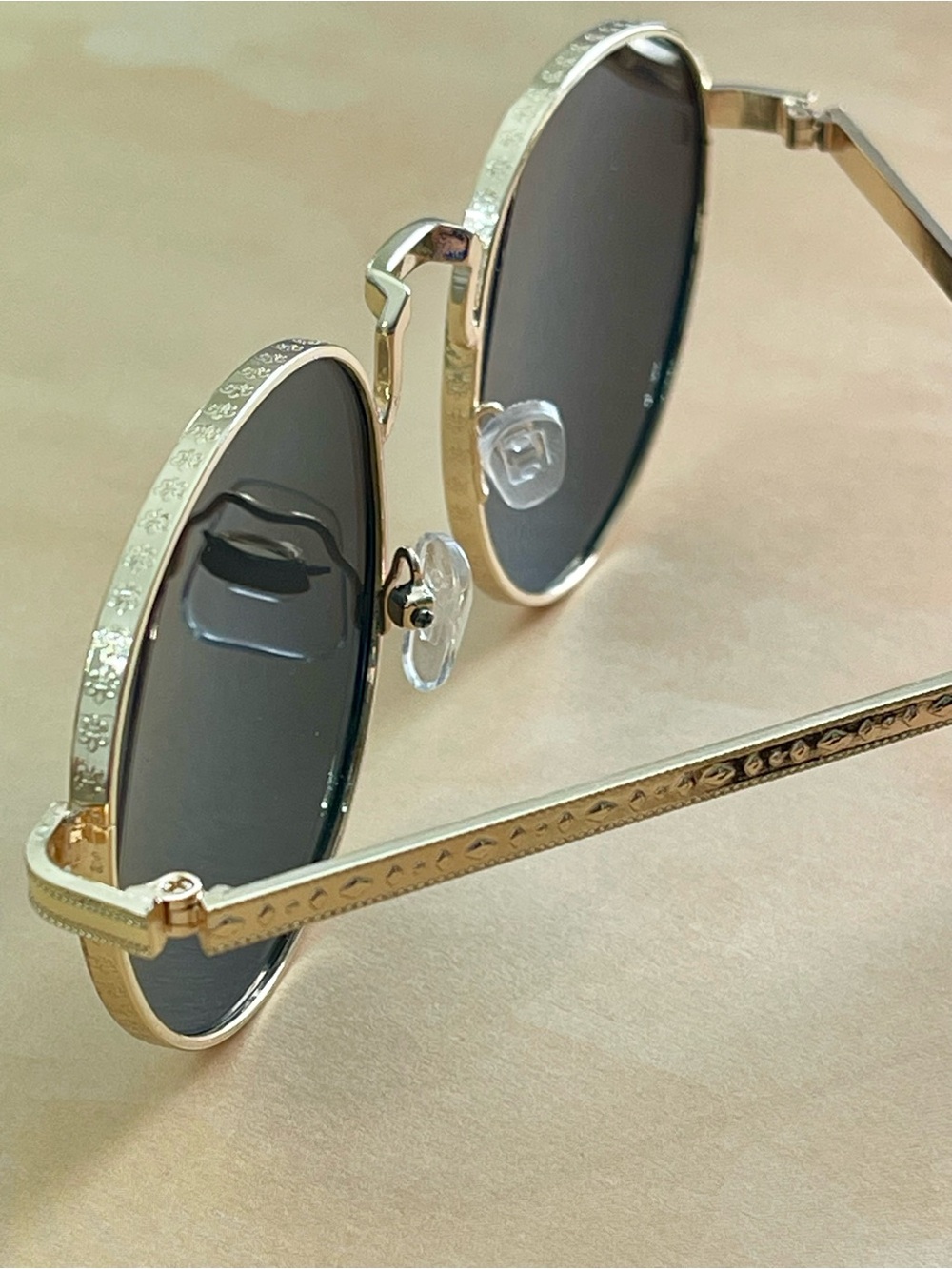 Free People Round Textured Metal Frame Sunglasses in Gold with Black Lenses - Picture 5 of 14